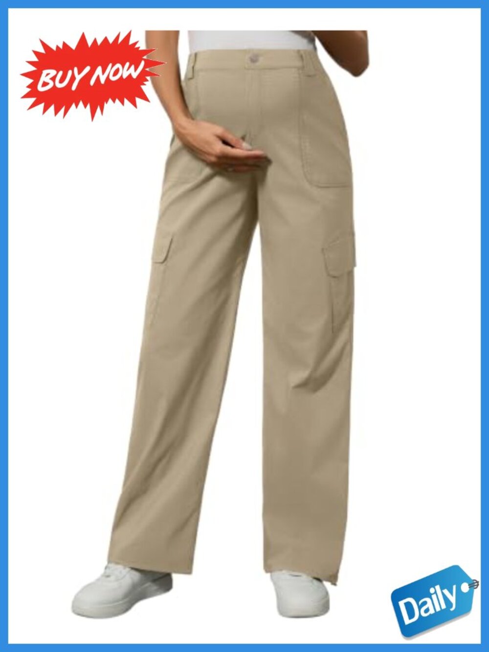 Straight Leg Maternity Cargo Pants Mid Rise Stretch Drawstring Hem